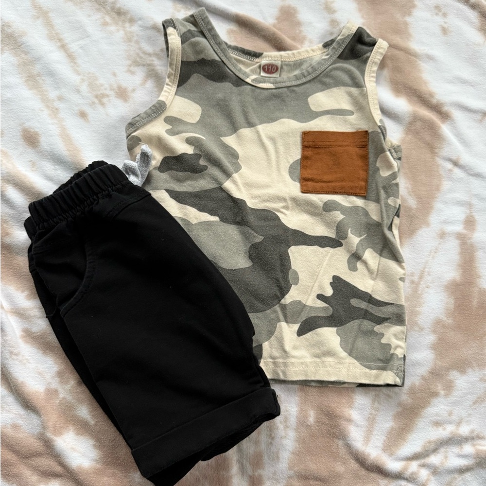 Camouflage Tank Top with Pocket and Short Set